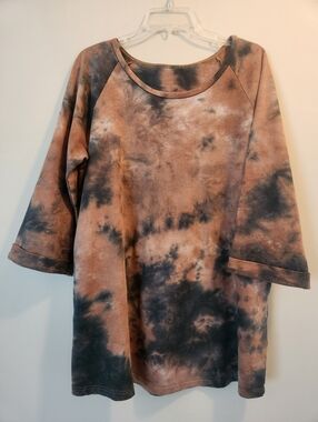 Tie-Dye Crewneck Tunic Top in Brown and Black In French Terry 100% Cotton